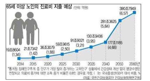 노인 의료비 지출의 추이. (국민일보, 2016.1.4.)