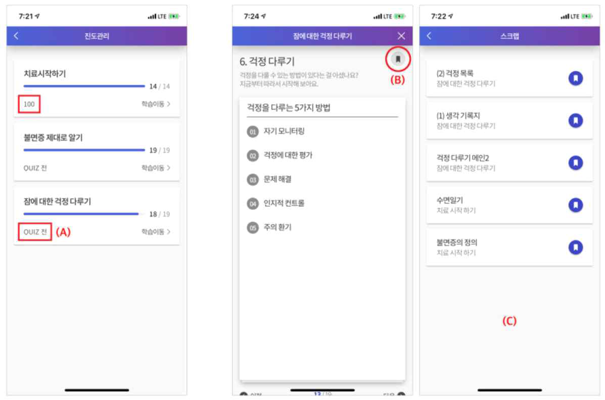 Chung et al.에서 활용된 수면의 질 개선을 위한 MIND MORE App