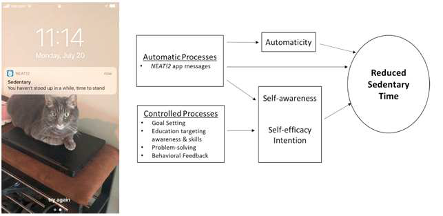 Pellegrini et al. 의 NEAT!2 APP 의 스크린샷 화면과 sednentary time 감소 유도 기전