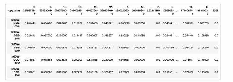 Part of final matrix，Methyl-seq