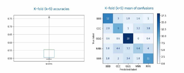 Accuracies and confusion matrix by mean of k-folds