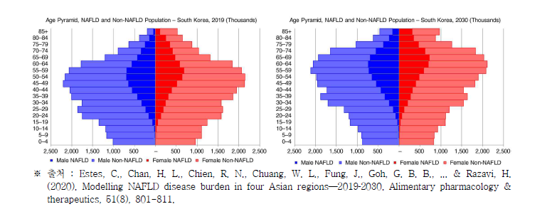 비알코올성지방간질환 연령별 유병률