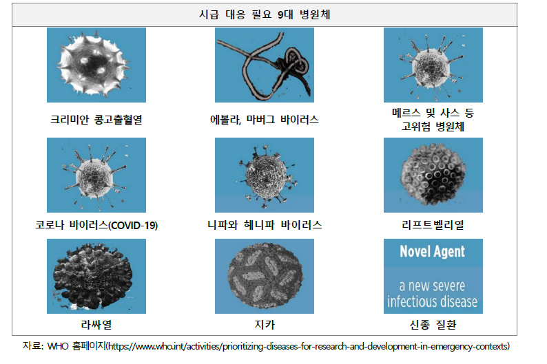 응급상황에 R&D가 필요한 질병의 우선순위(‘22)