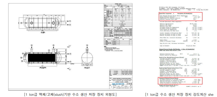 액체/고체(slush)기반 수소 생산 장치의 외형도 및 강도계산 결과