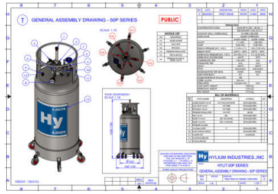 50Lit급 액화 수소 저장 탱크의 제작도면
