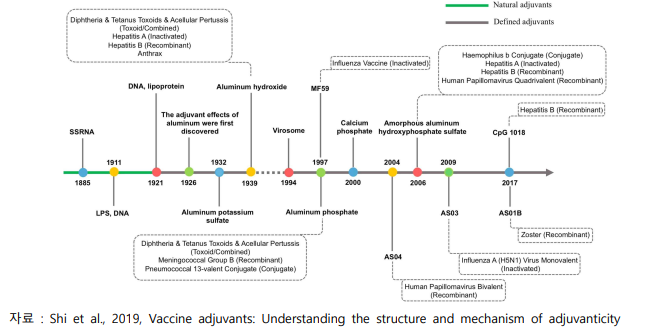 주요 백신 면역증강제 개발 타임라인