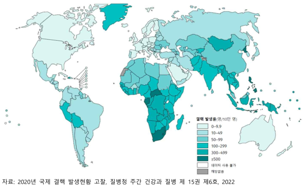 2020년 결핵 발생률 현황