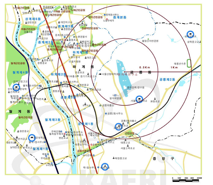 해체 연구용원자로시설 주변지역 지형도