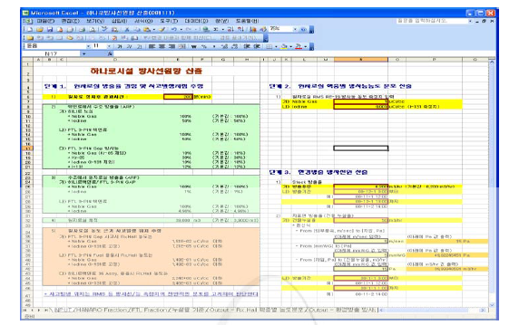 하나로 방사선원항 산출 입력양식