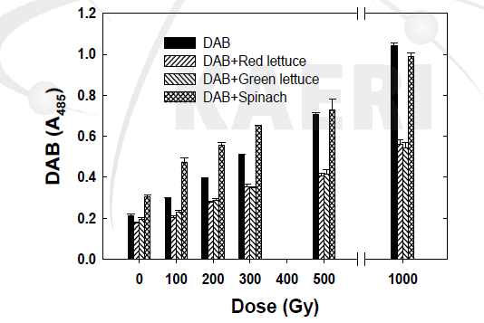 방사선 조사에 의한 H2O2 생성 및 적상추, 청상추 그리고 시금치 추출 물의 H2O2 생성 억제 비교