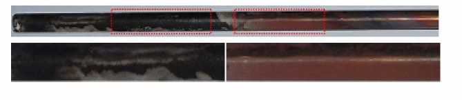 Zircaloy surface covered with metal oxide deposits after the test in the solution with 10 ppm Fe and 2 ppm Ni (320°C，13 MPa, for 40 h).