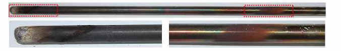 Zircaloy surface covered with metal oxide deposits: test solution: 20 ppm Fe, 5 ppm Ni, 5 ppm Zn, 0.5 ppm Cr and 0.5 ppm Si (320°C, 12.5 MPa, for 40 h).