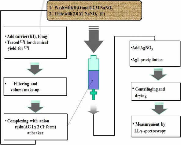 칼럼용리 방법에 의한 Agl-zeolite 내 요오드의 화학분리공정 흐름도
