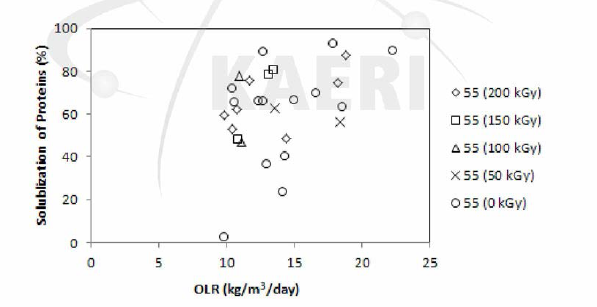 복합소화공정에서 감마선조사에 의한 하수슬러지/음식물폐기물 복합폐수내 단백질의 solublization (고온소화조)