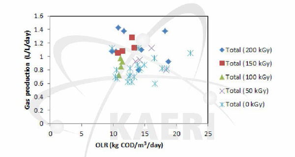 유기물 유입부하에 따른 하수슬러지/음식물폐기물 복합소화 공정에서의 가스발생량 변화 (복합소화공정)