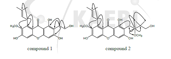 new compounds 1 and 2의 HMBC correlations