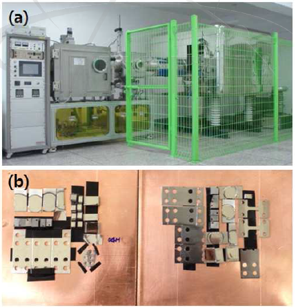 (a) Ion irradiation facilit at KAERI Gyeongju site (b) Irradiationspecimens with specimen holders