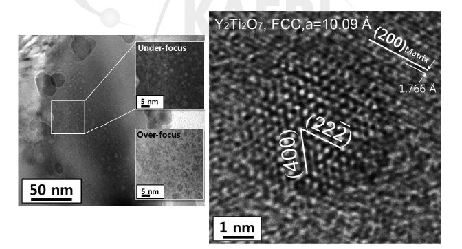 열간압출된 Alloy 617 ODS 합금에서 관찰된 미세한 fcc구조의 Y2Ti2O7 산화물