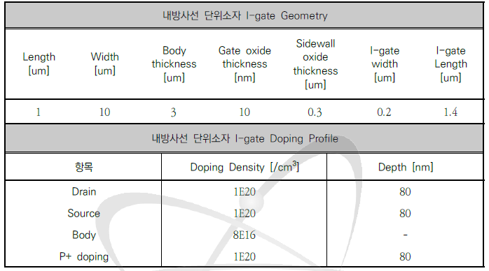 내방사선 단위소자 I-gate 설계조건