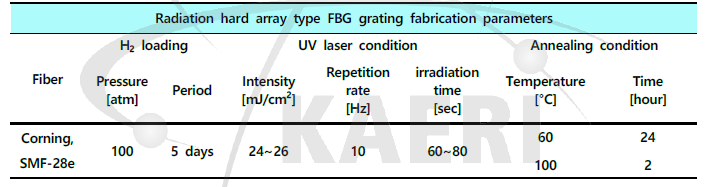 내방사선 배열형 FBG 공정조건
