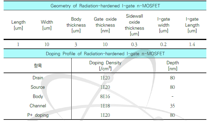 내방사선 단위소자 I-gate 공정조건