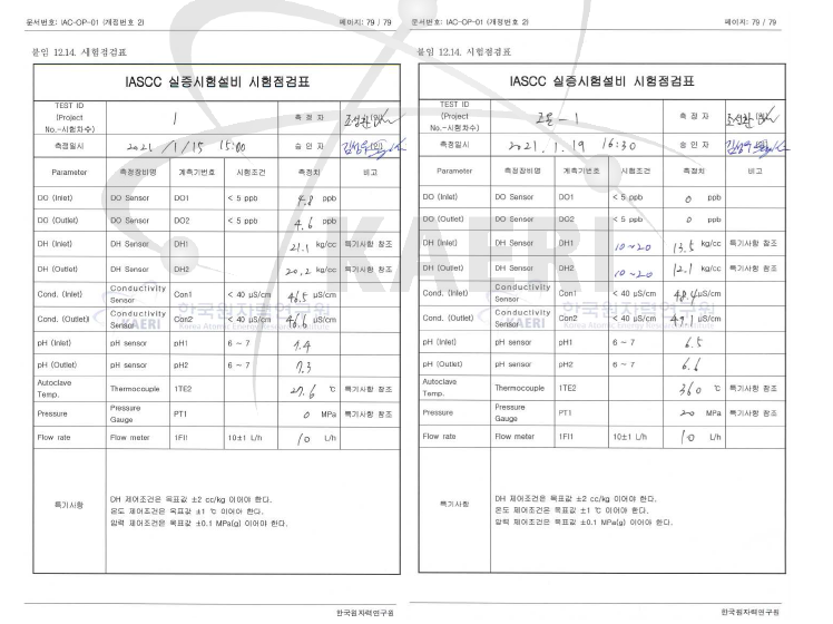 Check list for simulated primary water condition for IASCC test