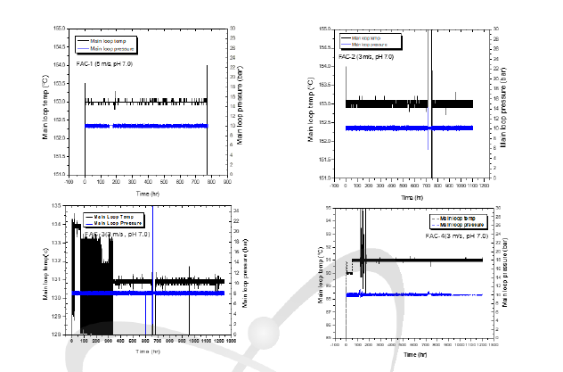 Main loop temperature and pressure during the test