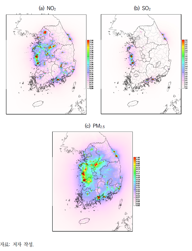 산업단지 및 에너지 개발계획으로 인한 대기질 변화(2011~2020년 전체 누적)