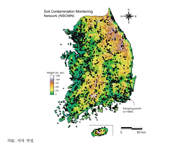 2019~2020년 토양측정망 시료채취 지점분포(2,000개소 지점)