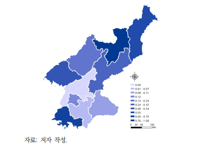 기후 노출 부문의 지역별 분포