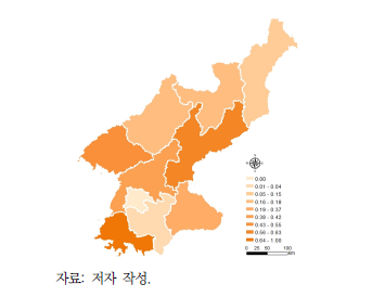 민감도 부문의 지역별 분포