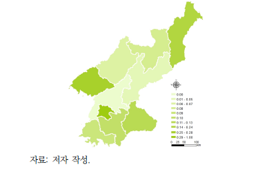 적응역량 부문의 지역별 분포