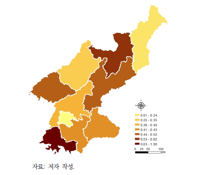 지역별 기후변화 취약성 분포