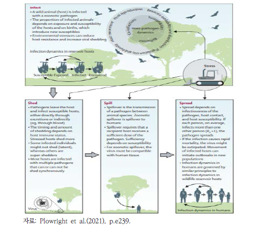 토지이용 변화로 인한 야생동물-인간 병원체 전염 과정 (land use-induced spillover)