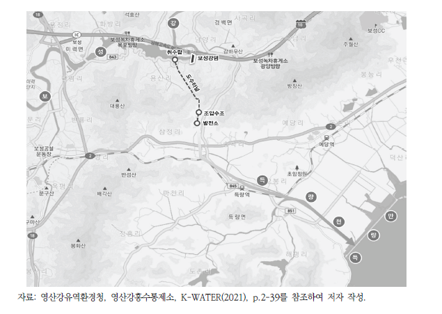 보성강댐 유역변경식 발전 및 득량만 개요도