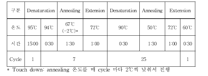 Microsatellite marker PCR 증폭 조건