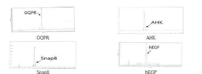 발효 생산물 4종 펩타이드 분리·정제 후 HPLC chromatography