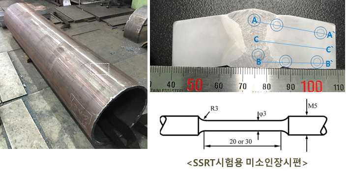 API X80 강관 및 용접부 잔류응력 및 SSRT 시험편 채취 위치