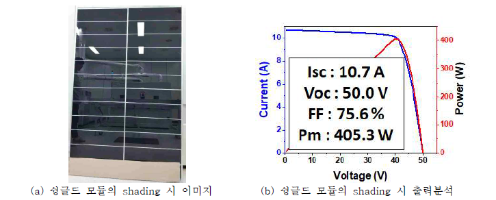 양면수광형 슁글드 모듈의 shading loss 이미지 및 LIV 그래프