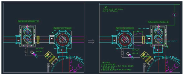 기존 챔버 위치 이동전(좌)과 후(우) CAD 도면