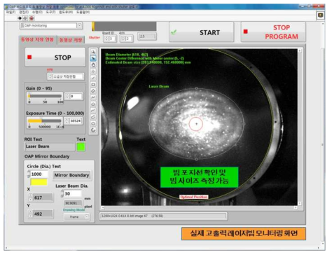 실제 OAP 거울에서 고출력 레이저 빔의 위치 확인이 가능한 LabVIEW 프로그램의 프론트 패널