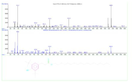 GC-MS를 이용한 제품 내 불순물(13-Docosenamide, Octadecyl 3-(3,5-di-tert–butyl–4-hydroxyphenyl)propionate) 확인