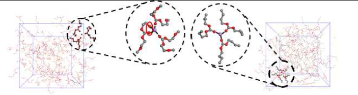 BMEC의 특이 상호작용을 나타낸 그림 (red: oxygen, grey: carbon, purple: lithium)