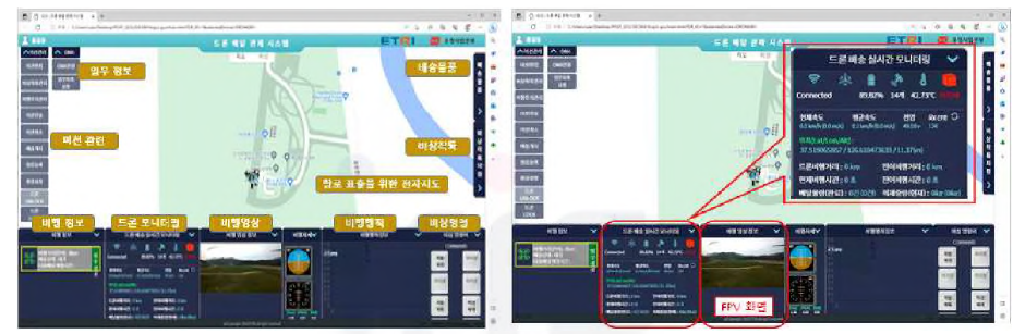 관제시스템 UI 및 드론 상태모니터링 상세