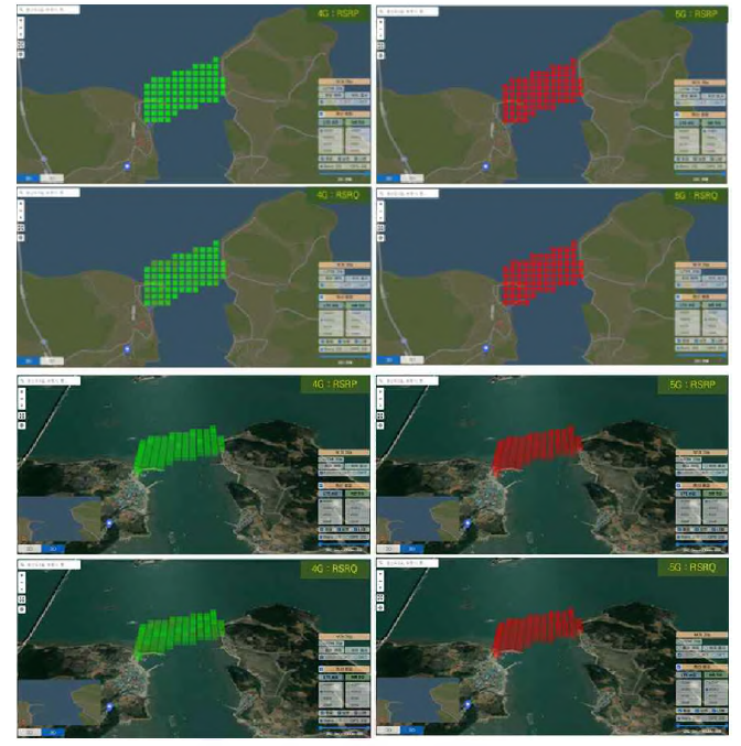 4G/5G 통신품질 측정/수집 정보 가시화(원산도 인근)