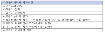 사고관리계획 수립 평가를 위한 확인 목록