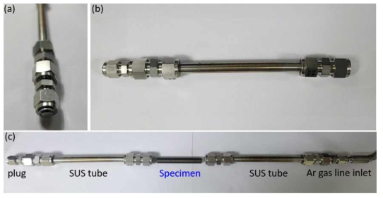 튜브 가압 부품: (a) 마개, (b) 연결용 SUS 튜브, (c) 튜브 연결 구조