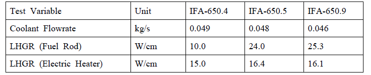 IFA-650.4/5/9의 주요 열수력 초기 조건