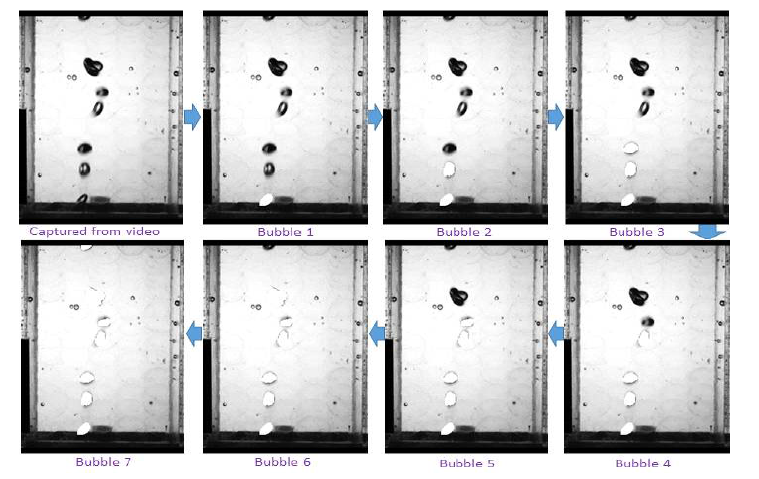 0.13초의 시간 간격에서의 기포 면적 추정