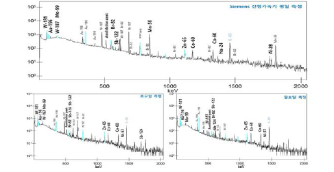 지멘스 선형가속기 장비 방사화 측정 스펙트럼